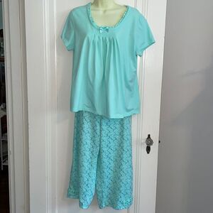 White Orchid mint green, blue & white cotton/polyester knit pajamas